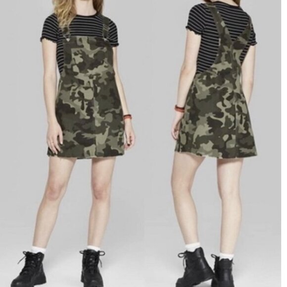 🏆074 Wild Fable Camo Print Denim Overall Mini Dress - Picture 2 of 6
